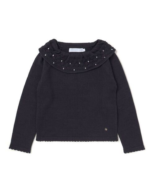 Tartine et Chocolat / タルティーヌ エ ショコラ ニット・セーター | ラインストーン付きボリュームネックセーター(100~140cm) | 詳細13