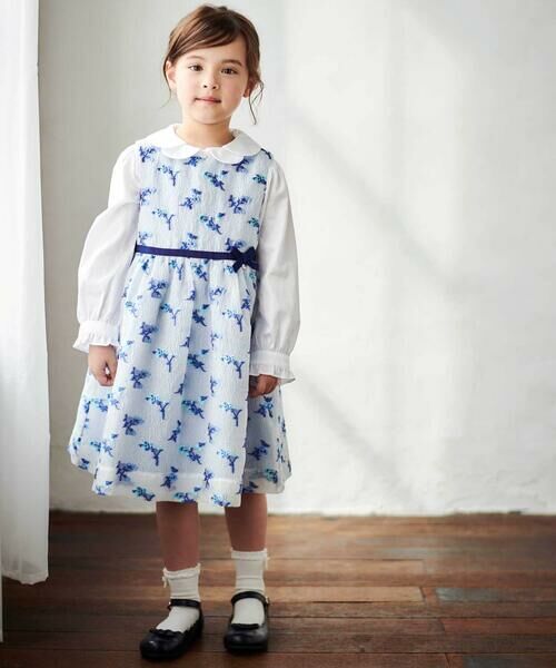 Tartine et Chocolat / タルティーヌ エ ショコラ ドレス | ジャガードフラワーリボン付きジャンパースカート(110~130cm) | 詳細2