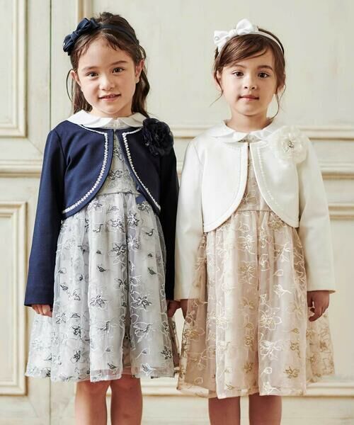 Tartine et Chocolat / タルティーヌ エ ショコラ ノーカラージャケット | ストレッチポンチレース付きジャケット(110~130cm) | 詳細1