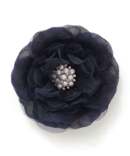 Tartine et Chocolat / タルティーヌ エ ショコラ ブローチ・コサージュ | 【日本製】オーガンジービジューフラワーコサージュ（ネイビー）