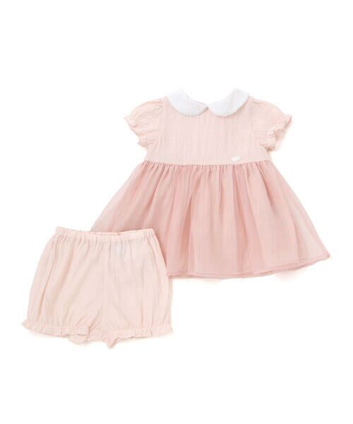 Tartine et Chocolat / タルティーヌ エ ショコラ ベビー・キッズウエア | オーガンジー襟付きパフスリーブワンピース＋ブルマセット ベビー(70~90cm)（ピンク）