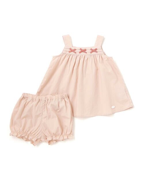 Tartine et Chocolat / タルティーヌ エ ショコラ ベビー・キッズウエア | タイプライターピンタックリボンワンピース＋ブルマセット ベビー(70~90cm)（ピンク）