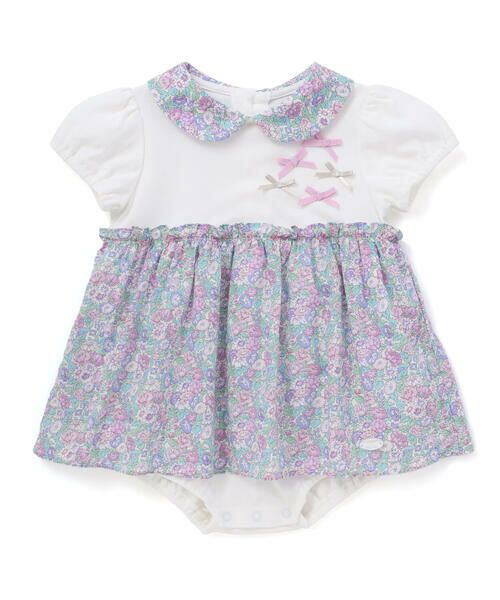 Tartine et Chocolat / タルティーヌ エ ショコラ ロンパース | 【お揃い】リバティ(leontyne dream)プリントタナローンスカート付きリボンカバーオールベビー(70-90cm)（パープル系）