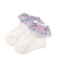 Tartine et Chocolat / タルティーヌ エ ショコラ ベビー・キッズグッズ | 【日本製】【お揃い】リバティ(leontyne dream)プリントタナローンフリル付きリボンベビーソックス(8~13cm)