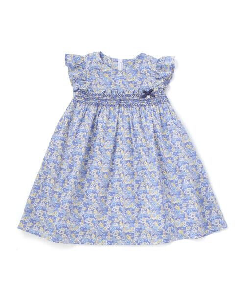 Tartine et Chocolat / タルティーヌ エ ショコラ ミニ丈・ひざ丈ワンピース | 【日本製】【お揃い】リバティ(leontyne dream)プリントタナローン花柄スモッキングワンピース(90~140cm)（ブルー系）