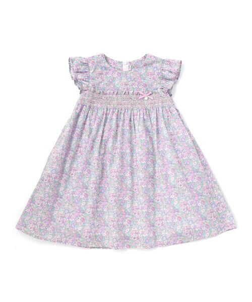 Tartine et Chocolat / タルティーヌ エ ショコラ ミニ丈・ひざ丈ワンピース | 【日本製】【お揃い】リバティ(leontyne dream)プリントタナローン花柄スモッキングワンピース(90~140cm)（パープル系）