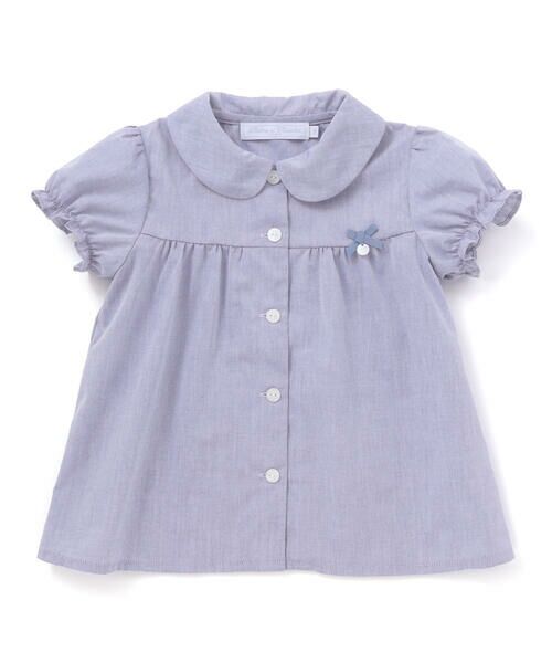 Tartine et Chocolat / タルティーヌ エ ショコラ シャツ・ブラウス | コットンシャンブレー襟付きパフスリーブブラウス(100~140cm)（ブルー）