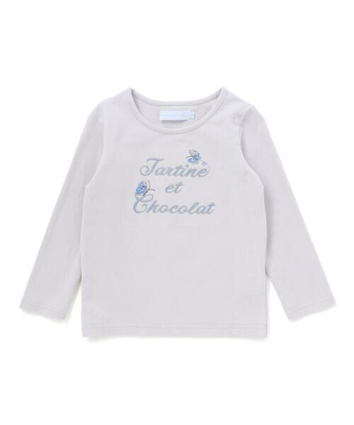 Tartine et Chocolat / タルティーヌ エ ショコラ Tシャツ | リバティ(leontyne dream)プリントタナローン蝶々アップリケロゴ長袖Tシャツ(100~140cm)（グレー）