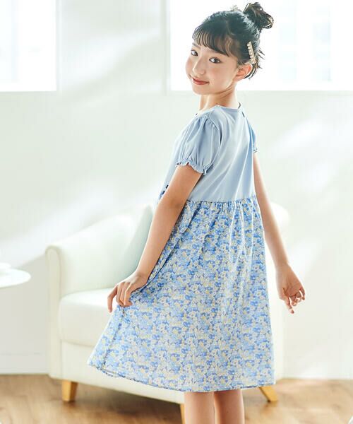 Tartine et Chocolat / タルティーヌ エ ショコラ ミニ丈・ひざ丈ワンピース | 【日本製】【お揃い】リバティ(leontyne dream)プリントタナローン フライス切り替えワンピース(90~140cm) | 詳細2