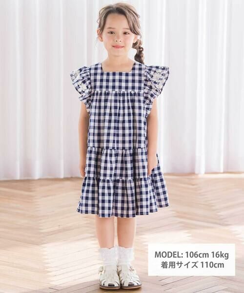 Tartine et Chocolat / タルティーヌ エ ショコラ ミニ丈・ひざ丈ワンピース | 【お揃い】ギンガムチェック花柄刺しゅうワンピース(90~140cm) | 詳細1