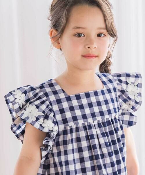 Tartine et Chocolat / タルティーヌ エ ショコラ ミニ丈・ひざ丈ワンピース | 【お揃い】ギンガムチェック花柄刺しゅうワンピース(90~140cm) | 詳細3