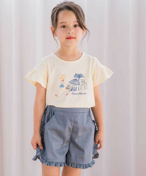 Tartine et Chocolat / タルティーヌ エ ショコラ ショート・ハーフ・半端丈パンツ | 【日本製】ダブルスラブシャンブレーフリルショートパンツ(90~140cm) | 詳細3