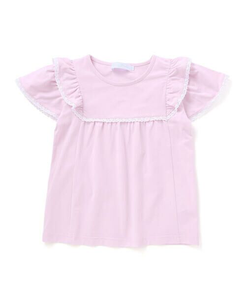 Tartine et Chocolat / タルティーヌ エ ショコラ Tシャツ | ベア天竺フリルレースTシャツ(100~140cm)（ピンク）