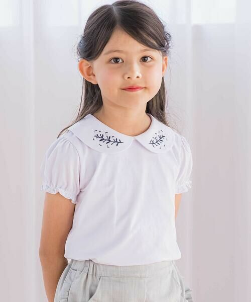 Tartine et Chocolat / タルティーヌ エ ショコラ Tシャツ | ベア天竺襟刺しゅうTシャツ(100~140cm)（ホワイト）