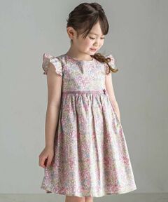 Tartine et Chocolat / タルティーヌ エ ショコラ ミニ丈・ひざ丈ワンピース | 【日本製】【お揃い】リバティ(SweetPeaLeaf)プリントタナローン袖フリルワンピース(90~140cm)
