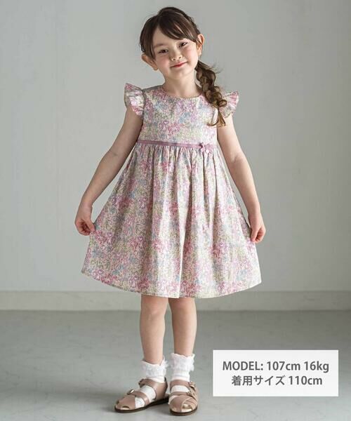 Tartine et Chocolat / タルティーヌ エ ショコラ ミニ丈・ひざ丈ワンピース | 【日本製】【お揃い】リバティ(SweetPeaLeaf)プリントタナローン袖フリルワンピース(90~140cm) | 詳細1