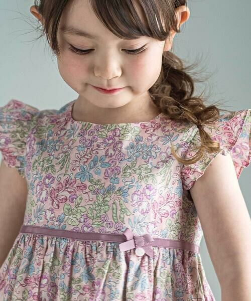 Tartine et Chocolat / タルティーヌ エ ショコラ ミニ丈・ひざ丈ワンピース | 【日本製】【お揃い】リバティ(SweetPeaLeaf)プリントタナローン袖フリルワンピース(90~140cm) | 詳細3