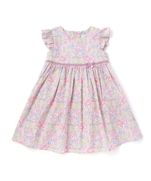 Tartine et Chocolat / タルティーヌ エ ショコラ ミニ丈・ひざ丈ワンピース | 【日本製】【お揃い】リバティ(SweetPeaLeaf)プリントタナローン袖フリルワンピース(90~140cm) | 詳細4