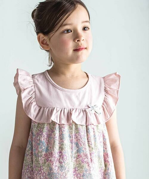 Tartine et Chocolat / タルティーヌ エ ショコラ ミニ丈・ひざ丈ワンピース | 【日本製】【お揃い】リバティ(SweetPeaLeaf)プリントタナローンスムース切り替えワンピース(90~140cm) | 詳細3