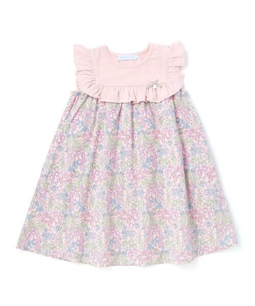 Tartine et Chocolat / タルティーヌ エ ショコラ ミニ丈・ひざ丈ワンピース | 【日本製】【お揃い】リバティ(SweetPeaLeaf)プリントタナローンスムース切り替えワンピース(90~140cm) | 詳細4