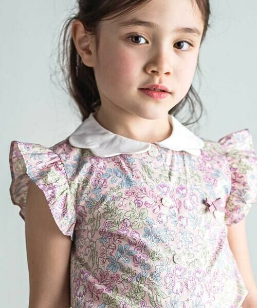 Tartine et Chocolat / タルティーヌ エ ショコラ シャツ・ブラウス | 【お揃い】リバティ(SweetPeaLeaf)プリントタナローンスカラップ襟フリル袖ブラウス(100~140cm) | 詳細2