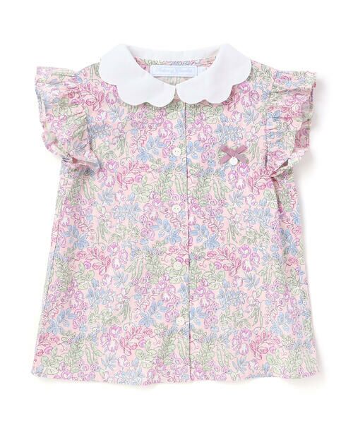 Tartine et Chocolat / タルティーヌ エ ショコラ シャツ・ブラウス | 【お揃い】リバティ(SweetPeaLeaf)プリントタナローンスカラップ襟フリル袖ブラウス(100~140cm) | 詳細3