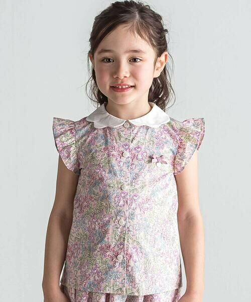 Tartine et Chocolat / タルティーヌ エ ショコラ シャツ・ブラウス | 【お揃い】リバティ(SweetPeaLeaf)プリントタナローンスカラップ襟フリル袖ブラウス(100~140cm)（ピンク系）