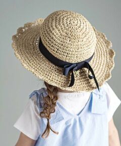 Tartine et Chocolat / タルティーヌ エ ショコラ ハット | 【UVカット】【お揃い】リボン付きブリムスカラップデザインペーパーハット(52~56cm)