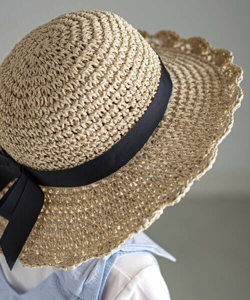Tartine et Chocolat / タルティーヌ エ ショコラ ハット | 【UVカット】【お揃い】リボン付きブリムスカラップデザインペーパーハット(52~56cm) | 詳細3