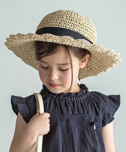 Tartine et Chocolat / タルティーヌ エ ショコラ ハット | 【UVカット】【お揃い】リボン付きブリムスカラップデザインペーパーハット(52~56cm) | 詳細4