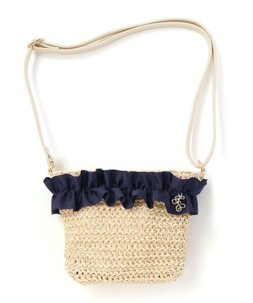 Tartine et Chocolat / タルティーヌ エ ショコラ ショルダーバッグ | 【お揃い】麦わら見えフリルデザイン ペーパーショルダーバッグ（ネイビー）