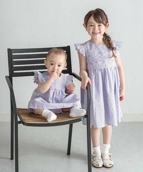 Tartine et Chocolat / タルティーヌ エ ショコラ ベビー・キッズウエア | 【お揃い】コットンブロードストライプパンチングレースフリル袖ワンピース＋ブルマセットベビー(70〜90cm) | 詳細5