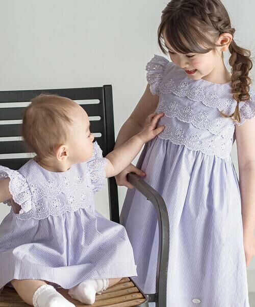 Tartine et Chocolat / タルティーヌ エ ショコラ ベビー・キッズウエア | 【お揃い】コットンブロードストライプパンチングレースフリル袖ワンピース＋ブルマセットベビー(70〜90cm) | 詳細6