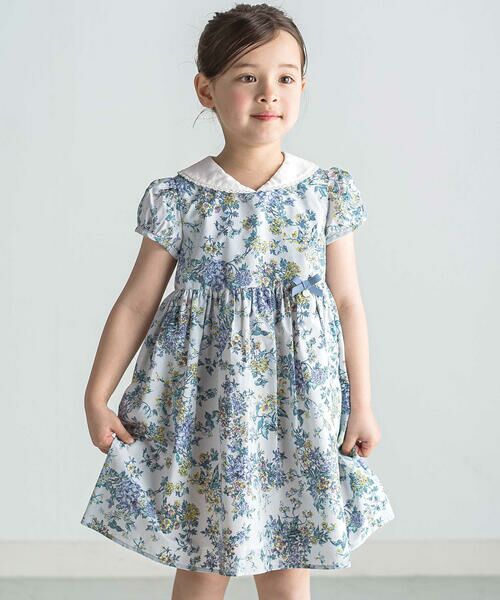 Tartine et Chocolat / タルティーヌ エ ショコラ ミニ丈・ひざ丈ワンピース | 【お揃い】リバティ(Celine)ナイロンリップストップワンピース(90〜140cm)（ブルー系）