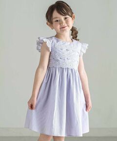 Tartine et Chocolat / タルティーヌ エ ショコラ ミニ丈・ひざ丈ワンピース | 【お揃い】コットンブロードストライプパンチングレースフリル袖ワンピース(90〜140cm)