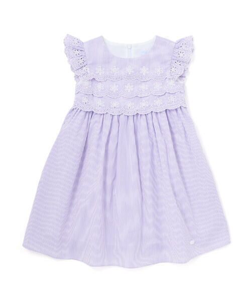 Tartine et Chocolat / タルティーヌ エ ショコラ ミニ丈・ひざ丈ワンピース | 【お揃い】コットンブロードストライプパンチングレースフリル袖ワンピース(90〜140cm) | 詳細16