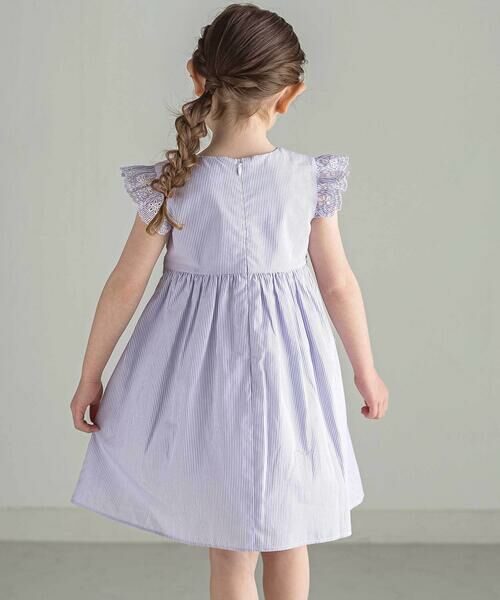 Tartine et Chocolat / タルティーヌ エ ショコラ ミニ丈・ひざ丈ワンピース | 【お揃い】コットンブロードストライプパンチングレースフリル袖ワンピース(90〜140cm) | 詳細12