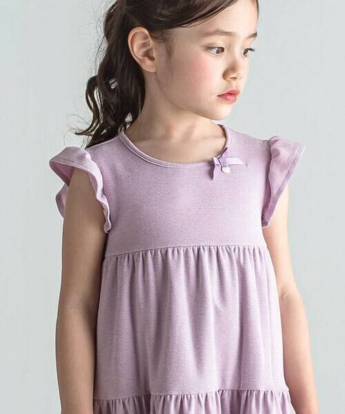 Tartine et Chocolat / タルティーヌ エ ショコラ ミニ丈・ひざ丈ワンピース | きらきらラメ天竺フリル袖ティアードワンピース(100〜140cm) | 詳細2