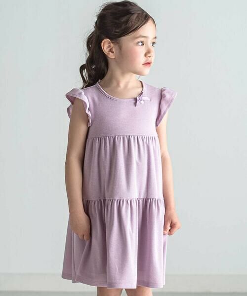 Tartine et Chocolat / タルティーヌ エ ショコラ ミニ丈・ひざ丈ワンピース | きらきらラメ天竺フリル袖ティアードワンピース(100〜140cm)（ピンク）