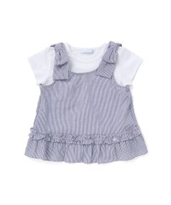 Tartine et Chocolat / タルティーヌ エ ショコラ その他トップス | 無地Tシャツ＋サッカー肩リボンブラウス 2点セット(100〜140cm)