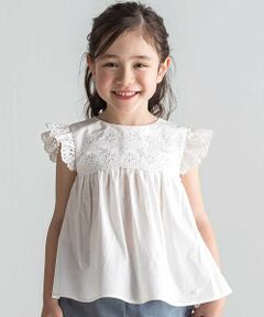 Tartine et Chocolat / タルティーヌ エ ショコラ シャツ・ブラウス | 【お揃い】パンチングレーススカラップ切り替えフリル袖ブラウス(100〜140cm)