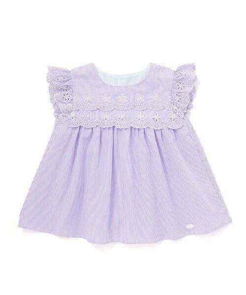 Tartine et Chocolat / タルティーヌ エ ショコラ シャツ・ブラウス | 【お揃い】パンチングレーススカラップ切り替えフリル袖ブラウス(100〜140cm) | 詳細15