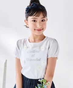 Tartine et Chocolat / タルティーヌ エ ショコラ Tシャツ | ベア天竺 フラワーモチーフ ロゴ刺しゅうTシャツ(100~140cm)