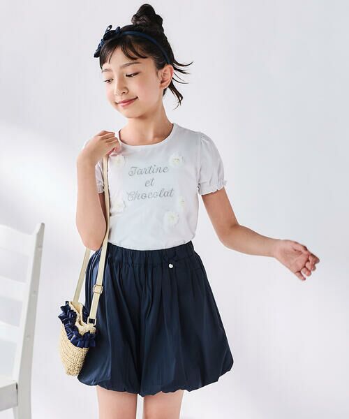 Tartine et Chocolat / タルティーヌ エ ショコラ Tシャツ | ベア天竺 フラワーモチーフ ロゴ刺しゅうTシャツ(100~140cm) | 詳細3