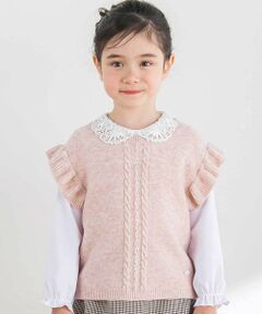 Tartine et Chocolat / タルティーヌ エ ショコラ ベスト | 袖フリル ケーブル編みニットベスト(100~140cm)