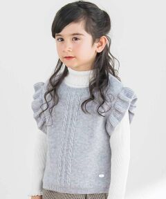 Tartine et Chocolat / タルティーヌ エ ショコラ ベスト | 袖フリル ケーブル編みニットベスト(100~140cm)