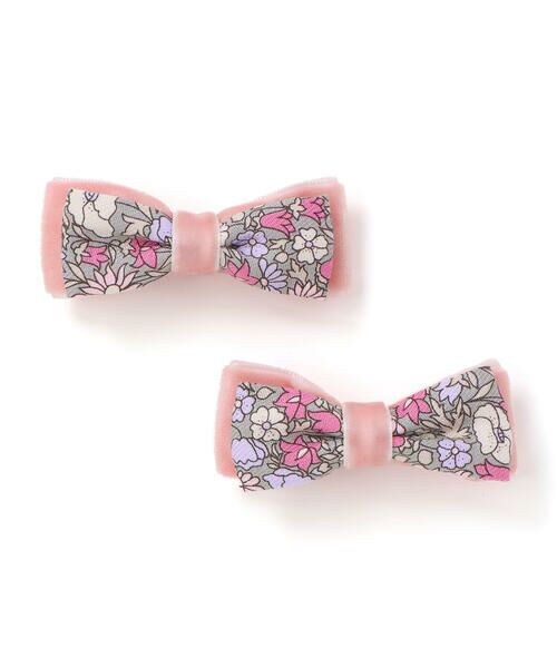 Tartine et Chocolat / タルティーヌ エ ショコラ ヘアピン | 【お揃い】リバティプリント（PETAL & DAISY）ベロアリボン ヘアクリップ（ピンク系）