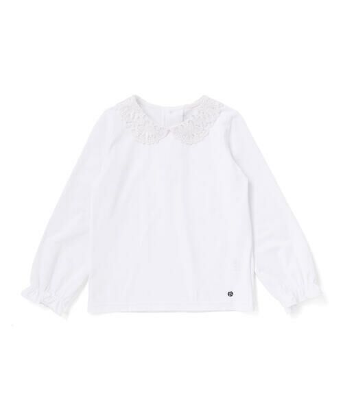 Tartine et Chocolat / タルティーヌ エ ショコラ Tシャツ | フラワーレース襟 ベア天竺長袖Tシャツ(90~140cm)(オフホワイト)