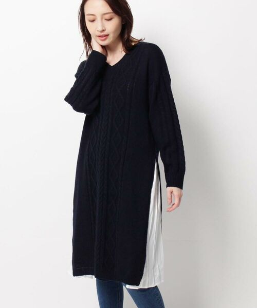 セール プリーツ切り替えvネックニットワンピース ミニ丈 ひざ丈ワンピース The Shop Tk ザ ショップ ティーケー ファッション通販 タカシマヤファッションスクエア