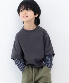 【100-140】袖フェイクレイヤードTシャツ/お家で洗える！